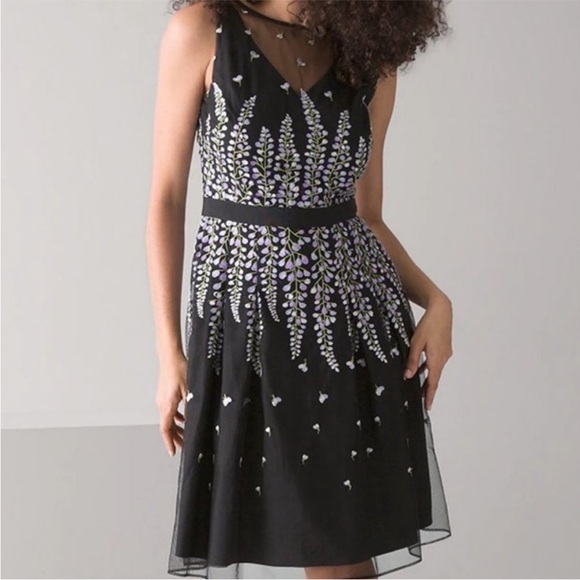 White House Black Market Dresses & Skirts - Like New White House Black Market Floral Embroidered Mesh Dress Black Size 14